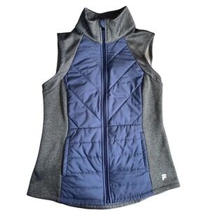 Fila Sport Vest Puffer Quilted Full‎ Zip Sleeveless Jacket Gray Blue Medium